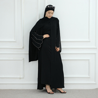 Cardigan Noir 2025 pour Musulmane Luxe Abaya Ouverte Style Sans Effort Broderies Perles Abaya Vente en Gros Vêtements Islamiques Turcs Modestes