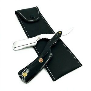 IKZARSA <b>Straight</b> Razor Stainless Steel Blade Black Buffalo Horn Handle Single Blade for Face Body Shaving Men Barber Outdoor Use - Product Image 1