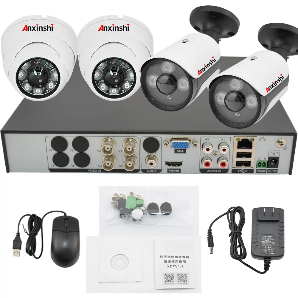 Anxinshi-kit de cámara panorámica de ojo de pez IR de alta definición 4k DVR con 4 en 1