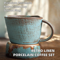Ensemble de tasses à café en céramique de porcelaine solide rétro, design campagnard haut de gamme pour restaurant, latte, matcha, fleurs, 300 ml, retour à l'école