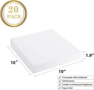 Scatole per Pizza Sottili - 10x10x1,9 Pollici, Scatole Monouso per Pizza Piccola, Scatole Bianche per Biscotti, Torte, Regalini per Feste e Artigianato - Product Image 2