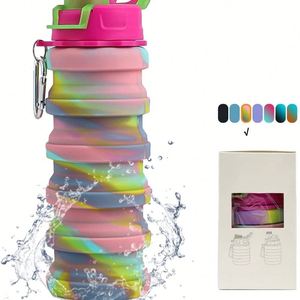Collapsible <b>Foldable</b> Silicone Travel <b>Bottle</b> Direct Drinking Minimalist Design Carabiner Anti-Corrosion Coating Eco-Friendly - Product Image 4