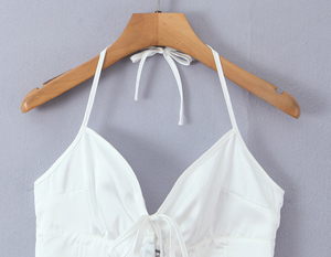 Top Estivo da Donna <span class=keywords><strong>con</strong></span> Allacciatura Posteriore, Scollatura a Cuore, in Seta, Casual e alla Moda - Product Image 3