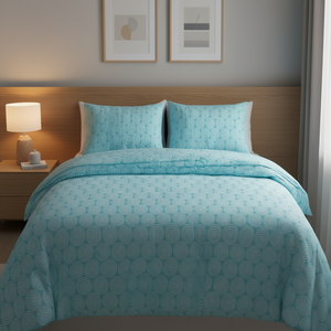 Juego de Funda Nórdica King Size Mary Blue de 12 Piezas con Patrón Geométrico Aqua Blanco para Cama - Product Image 2