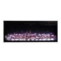Cheminée électrique encastrable en métal de 60 cm avec chauffage, contrôle intelligent par application/Wi-Fi, flammes multicolores, verrouillage enfant, minuterie, pour usage hôtelier, version française