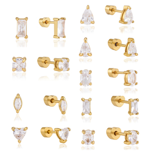 J&D Schmuck 3 Paar 18K Vergoldete Edelstahl-Ohrstecker <span class=keywords><strong>Set</strong></span> mit Gemischten Zirkonia-Herzen Flache Rückseite Schlaf-Ohrringe für Frauen - Product Image 1