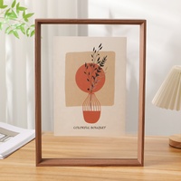 Vente en gros prix d'usine cadre photo en bois MDF transparent double face en verre cadre photo flottant en bois massif avec verre véritable