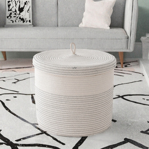 Panier de rangement multifonctionnel en coton tissé 100 % écologique, style vintage, avec couvercle, motif dessin animé, portable et boîte à articles divers - Product Image 3
