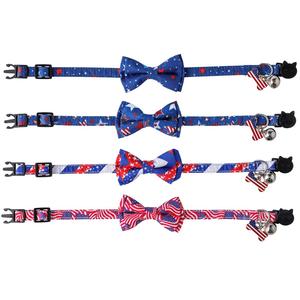 Collar de gato para el Día DE LA Independencia de Tanpopo con amuleto de hueso de campana pequeña, collar de gato bonito, accesorios, Collar de gatito con estampado de bandera de estrella - Product Image 1
