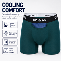 Calzoncillos bóxer para hombre OEM con bolsillo frontal extraíble para paquete de gel, enfriamiento localizado, confort, sauna, postoperatorio, alivio del calor y para entrenamiento.
