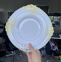 Lot de 350 ensembles de vaisselle assiettes blanches avec motif de fleurs dorées pour 50 invités vaisselle jetable en plastique robuste pour la fête