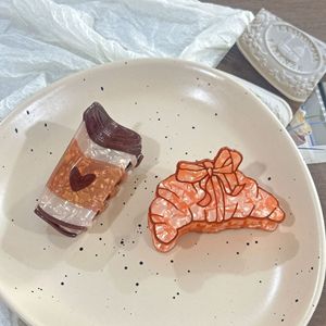Pinza para el pelo de acetato con diseño de taza de café estilo retro de dibujos animados, creativa y personalizable, con forma de croissant - Product Image 5