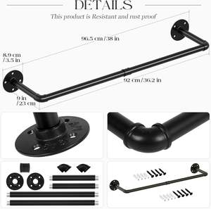 壁掛け式鉄製多機能工業用ヘビーデューティー省スペース取り外し可能なハンギング洋服ラック（リビングルーム、寝室用） - Product Image 4