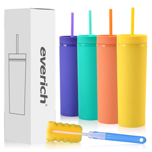 Tumbler With Straw 2022 Spring New Arrival Skinny Colorful Tumbler 100% BPA Free Plastic Water Bottles Tumbler Cups With Straw
