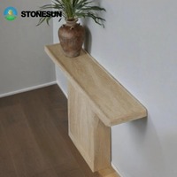 Table console moderne en travertin, style irrégulier et étroit, nouvelle collection StoneSun, pour hôtel, villa, salon, couloir