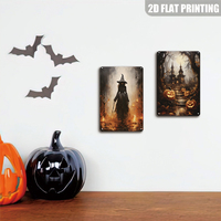 Letrero Metálico de Calabaza de Casa Embrujada con Bruja Oscura, Decoración de Pared Espeluznante de Halloween para Adorno de Porche de Casa de Campo