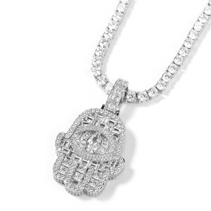 Lucky Hip Hop Iced Out chapado en oro Hamsa mano colgante personalizado moda joyería colgantes encantos Fátima mano collar - Product Image 4