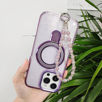 Coque antichoc en TPU+PC avec support magnétique et chaîne de téléphone à pendentif en cristal électroplaqué doré, design étoile