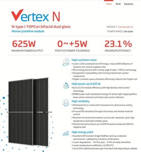 Paneles Solares Fotovoltaicos de Alta Eficiencia Trina Vertex Tipo N 595W-625W Directamente del Proveedor de Confianza con Buen Precio - Product Image 2
