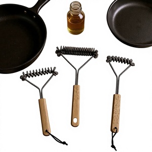 Cepillo de alambre rizado de madera de caucho con mango de madera para limpieza de hornos, parrillas, jaulas de pájaros y barbacoas - Modelo 028 de Simplicidad Moderna - Product Image 1