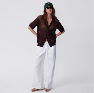 2026 Fashion Design Women's Short Sleeve Cotton Linen Blended Openwork Knit <strong>Cardigan</strong> Multi-color Optional <strong>for</strong> <strong>Summer</strong> - Product Image 3