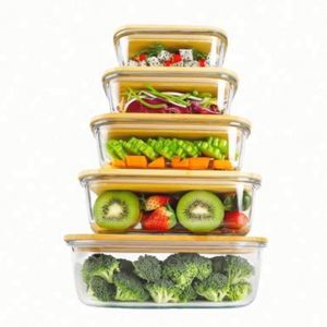 Lonchera Rectangular de Vidrio Resistente a Altas Temperaturas con Tapa de Bambú, Apta para Microondas y Refrigerador, Hermética, para Mantener la Comida Fresca, para Recién Nacidos - Product Image 1