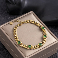Bracelet cubain en pierres précieuses en forme de cœur, bijoux en or 18 carats, chaîne de poignet en CZ, acier inoxydable, bracelet à breloques multi-cœurs pour femmes
