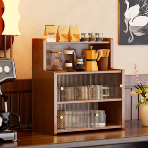 Dustproof Cup <b>Storage</b> Rack Multi Layer Desktop Organizer For Kitchen <b>Tabletop</b> Cabinet With Glass Door And Wooden Frame - Product Image 1