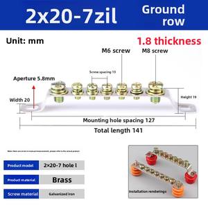 Isolateur <span class=keywords><strong>de</strong></span> barre omnibus en cuivre pour fil neutre 2x20/3x25, borne simple/<span class=keywords><strong>double</strong></span>, pour boîtier <span class=keywords><strong>de</strong></span> <span class=keywords><strong>distribution</strong></span> neutre et terre, tension nominale non spécifiée - Product Image 6