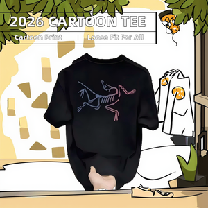 2026 New Trendy Cartoon Printed <b>Knitted</b> Cotton Blend Short-sleeved Regular Fit Unisex Couple's Summer Teenager Casual O-Neck - Product Image 2