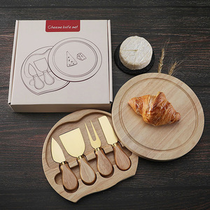 Solid Wood <b>Cheese</b> <b>Knife</b> <b>Set</b> Acacia Wood Board 4 Piece Household Kitchen Gift Box Durable Food Safe - Product Image 3