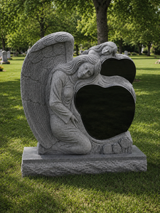 Estatua de Ángel Llorón de Granito para Cementerio, Forma de Corazón, Estilo Europeo Tradicional, Monumento Funerario - Product Image 4