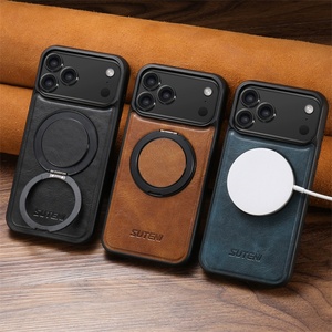 เคสโทรศัพท์สำหรับ iPhone 17 รองรับการชาร์จไร้สาย พร้อมแม่เหล็กดูดติดแน่น ฐานหมุนได้ 360 องศา วงแหวนยึด และวัสดุหนัง - Product Image 6