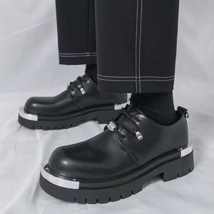 <b>Mens</b> Black <b>Platform</b> <b>Shoes</b> Casual Fashion Chunky Sneakers Classic Lace up Loafers With Metal Hardware for Daily Street Wear - Product Image 6