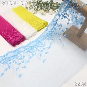 Polyester <strong>Soft</strong> Tulle <strong>Soft</strong> White Blue Yellow Embroidery <strong>Lace</strong> Trim <strong>Fabric</strong> 22cm Width Flower Embroidered <strong>Lace</strong> for Dresses Sewing - Product Image 1