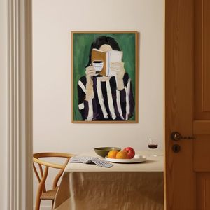 <span class=keywords><strong>Arte</strong></span> Abstracto en Lienzo de Mujer Leyendo un Libro de Café, Decoración Moderna y Minimalista para el Hogar, 16x24 Pulgadas, Sin Marco, Hecho en China - Product Image 4
