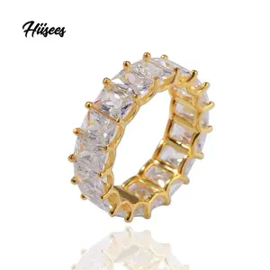 Perhiasan bagus produsen wanita perak murni cincin 925 kubik zirkonia berlian Baguette berbentuk cincin jari