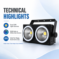 Luces de Proyección LED COB 2x100W RGB con Anillo de Apertura, Alcance de 30M, IP20, DMX512 16CH, Efectos Wash/Strobe/Auxiliar para Conciertos, Teatro, Bodas, DJ
