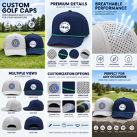 Casquette de golf 5 panneaux personnalisée en gros pour fabricants avec logo en patch de caoutchouc, respirante, découpée au laser, pour sports de plein air et baseball