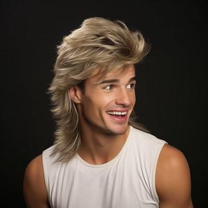 <span class=keywords><strong>Parrucche</strong></span> Mullet da Uomo alla Moda Europea e Americana, Nere Voluminose, Stile Retrò, in Fibra Sintetica Resistente alle Alte Temperature - Product Image 2