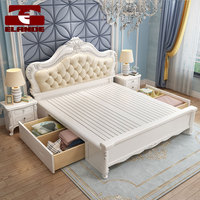 Lit double style européen moderne et simple, sac en bois massif souple, de princesse, chambre principale, lit de rangement haute boîte