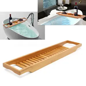 Aksesori baki mandi kaki untuk bak mandi panas, papan kayu bambu mewah, nampan mandi Caddy sederhana