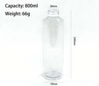 Bouteille de boisson en PET ronde personnalisée de 800 ml, en plastique pour jus, pour boissons froides, jus, thé au lait, contenant avec bouchon à vis en stock