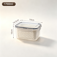 Conteneur de stockage alimentaire empilable de 1,7 L en PET transparent avec passoire amovible pour réfrigérateur, fruits et légumes