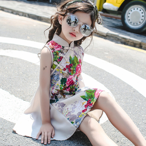 Robe de fête traditionnelle chinoise décontractée pour bébés filles, longueur genou, été 2017 - Product Image 4