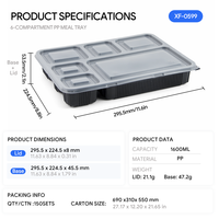 Contenedor de Comida con 6 Compartimentos, Tapa de PP, Libre de BPA, Apto para Microondas, Hermético, Caja de Almacenamiento de Alimentos para Ensaladas, Proceso Blister, para Sushi