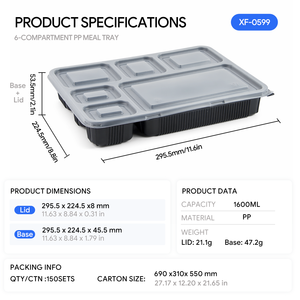 6 Compartment PP Meal Prep Container with Lid BPA Free Microwave Safe Leakproof Food Storage <b>Box</b> - Product Image 2