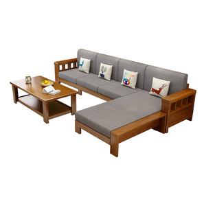 Muebles Hengke, Sofá de Madera Sólida en Forma de L, Estilo Moderno Minimalista, Juego de Sala Tapizado para Apartamentos Pequeños - Product Image 4