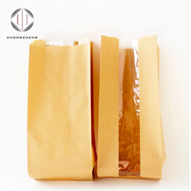 Saco de empacotamento de pão feito sob encomenda, saco de papel de embalagem de bagueta personalizado impresso o logotipo de ouro em papel natural oem