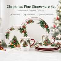 Service de table de Noël en céramique élégante personnalisée, vert et rouge, 4 pièces, comprenant assiette, tasse, bol